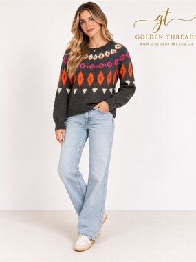 GT-0133 Nümph Lea Wool Blend Fair Isle Nordic Sweater M Anthropologie